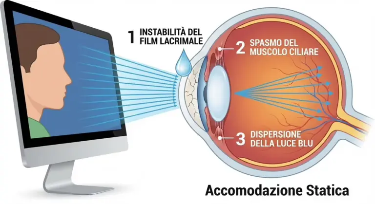 Illustrazione dell’affaticamento visivo durante l’uso degli schermi
