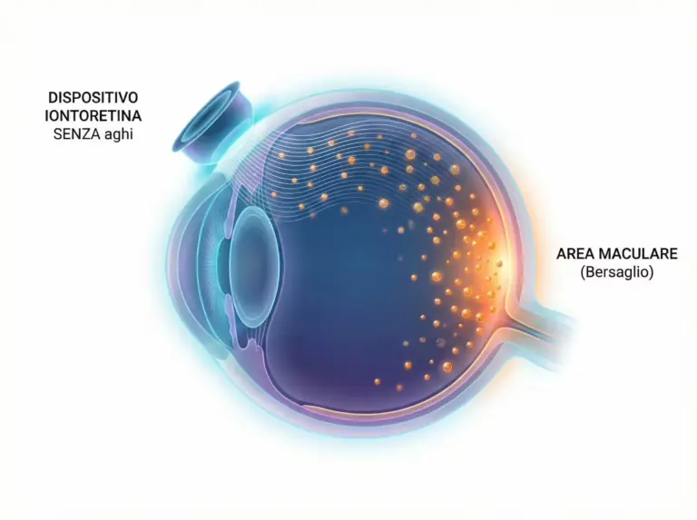 Schema della veicolazione trans-sclerale con Iontoretina