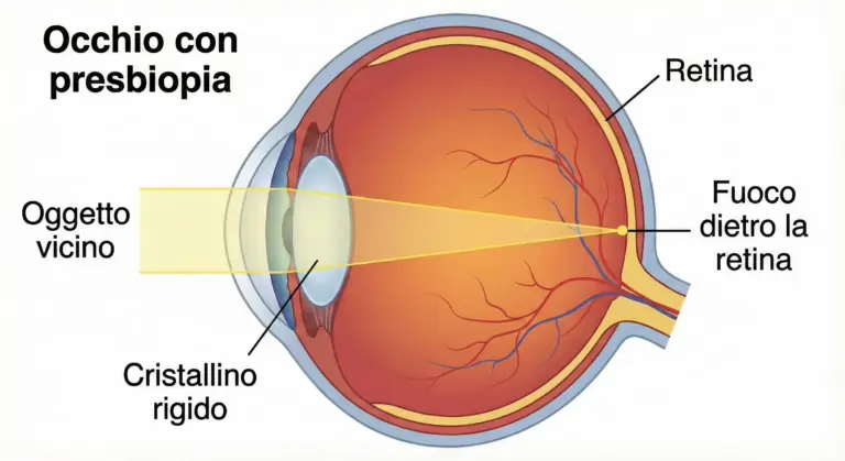 Illustrazione della difficoltà di messa a fuoco da vicino nella presbiopia
