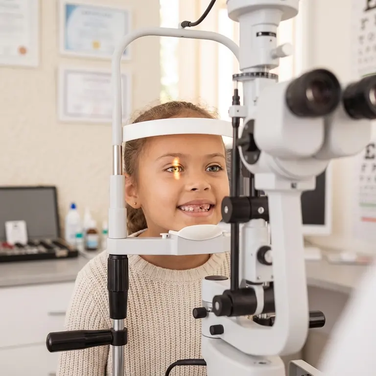 Visita oculistica pediatrica con lampada a fessura (immagine illustrativa)